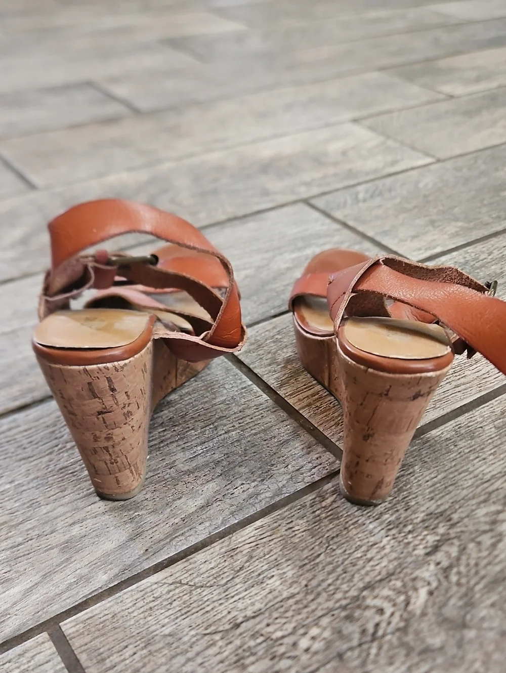 Mossimo Supply Co. Tan Leather Cork Wedge Sandals Size 8